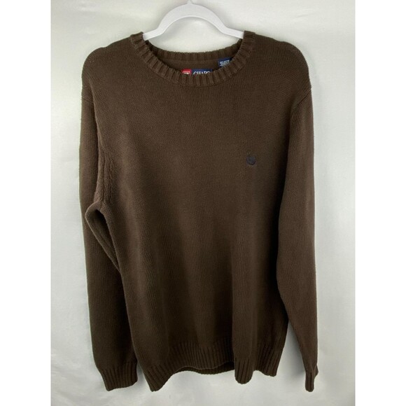 Chaps Ralph Lauren Sweater Mens Large Dark Brown 100% Cotton Crewneck Classic - Picture 1 of 8